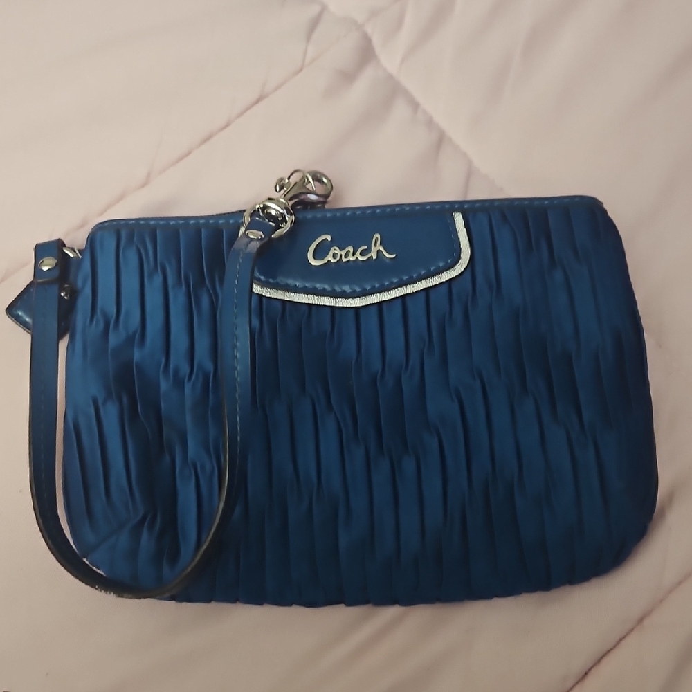 Coach Satin Blue Wristlet Clutch